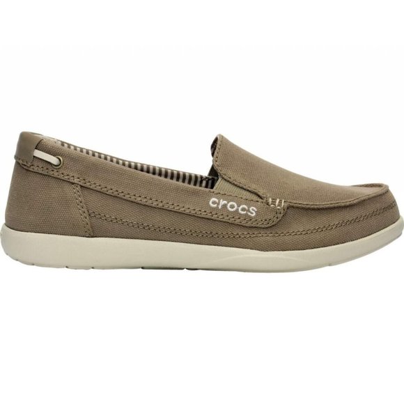 Crocs Walu II Canvas Loafer Boat Shoe 14391 Khaki/Stucco Women's US Size 6 - Picture 1 of 11